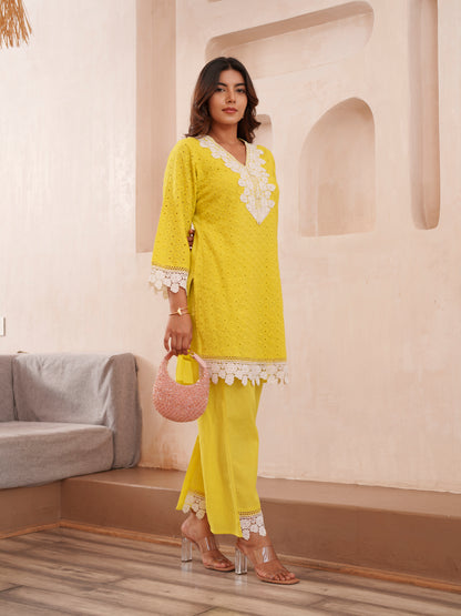 Pure Cotton Embroidered Top & Trousers Co-ord Set