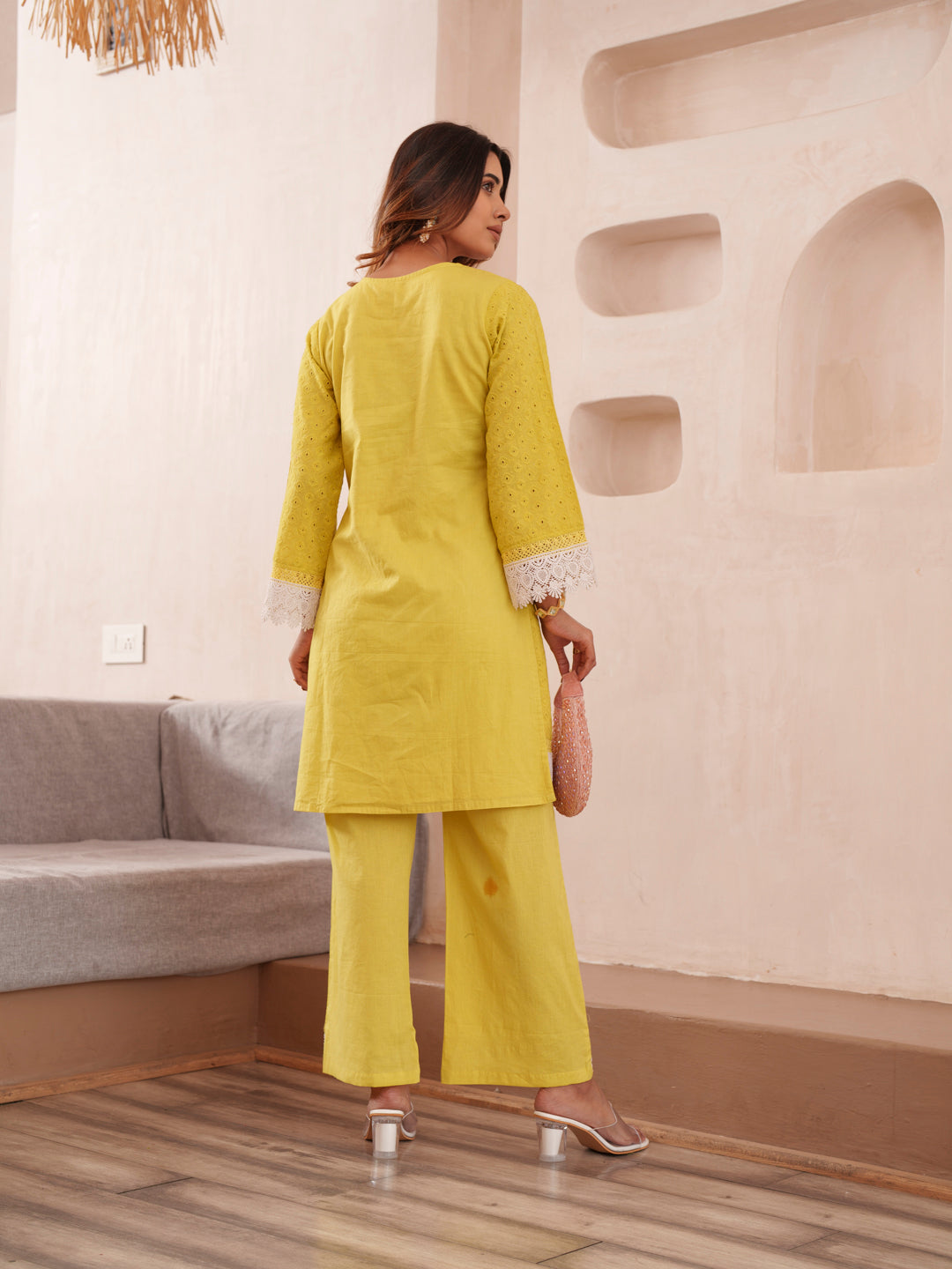 Embroidered V-Neck Pure Cotton Tunic & Trouser