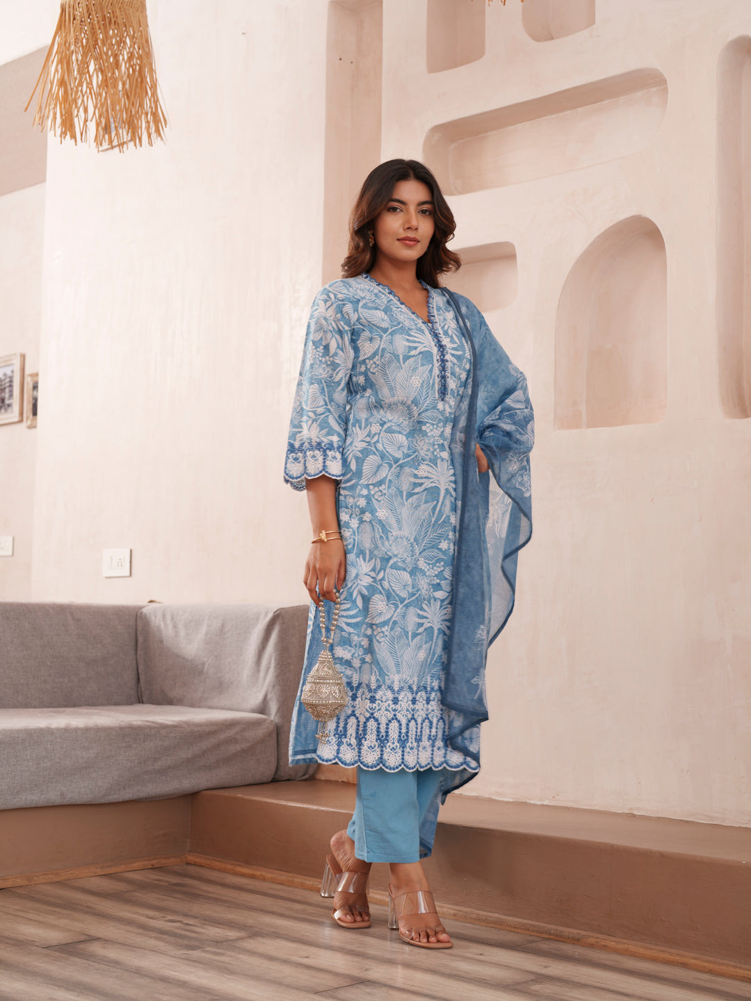 Bandhani Printed Thread Work Straight Kurta