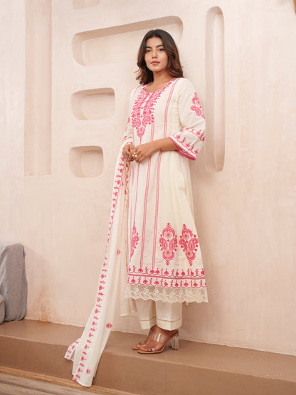 Elegant Embroidered Cotton Kurta Set