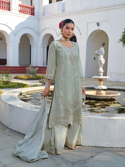 Embroidered Round Neck Kurta & Palazzos Kurta Sets