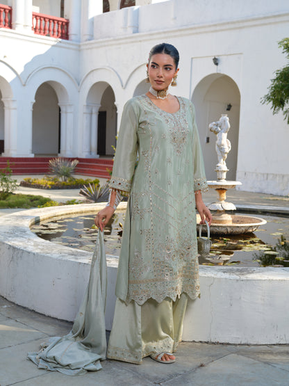 Embroidered Round Neck Kurta & Palazzos Kurta Sets
