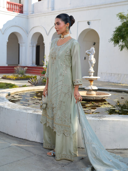 Embroidered Round Neck Kurta & Palazzos Kurta Sets