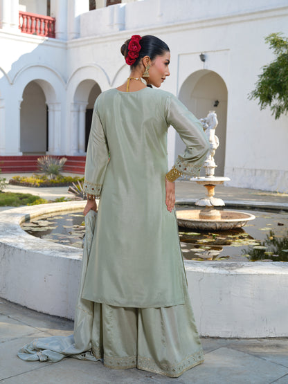 Embroidered Round Neck Kurta & Palazzos Kurta Sets
