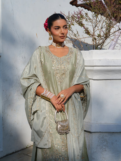Embroidered Round Neck Kurta & Palazzos Kurta Sets