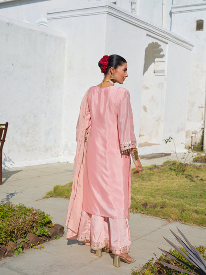 Embroidered Round Neck Kurta & Palazzos Kurta Sets