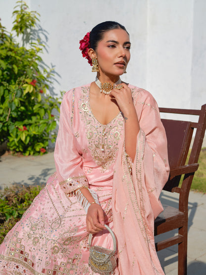 Embroidered Round Neck Kurta & Palazzos Kurta Sets