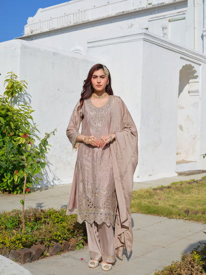 Embroidered Round Neck Kurta & Palazzos Kurta Sets