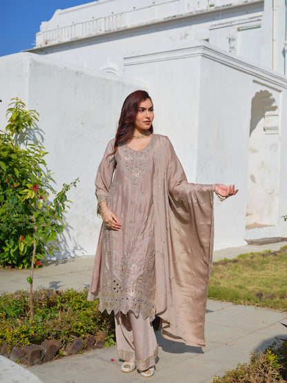 Embroidered Round Neck Kurta & Palazzos Kurta Sets