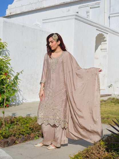 Embroidered Round Neck Kurta & Palazzos Kurta Sets
