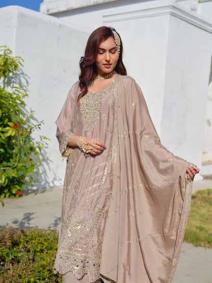 Embroidered Round Neck Kurta & Palazzos Kurta Sets