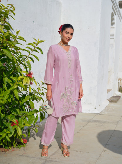 Embroidered V-Neck Kurta & Trousers Kurta Sets