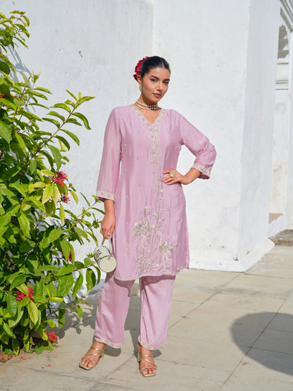 Embroidered V-Neck Kurta & Trousers Kurta Sets