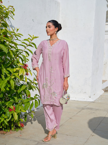 Embroidered V-Neck Kurta & Trousers Kurta Sets