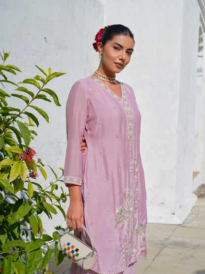 Embroidered V-Neck Kurta & Trousers Kurta Sets