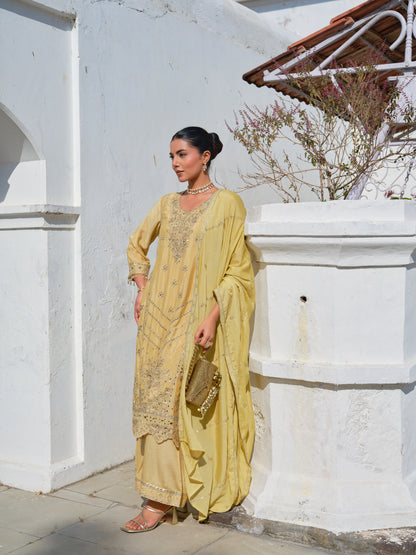 Embroidered Round Neck Kurta & Palazzos Kurta Sets