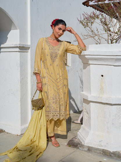 Embroidered Round Neck Kurta & Palazzos Kurta Sets