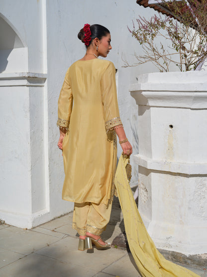Embroidered Round Neck Kurta & Palazzos Kurta Sets