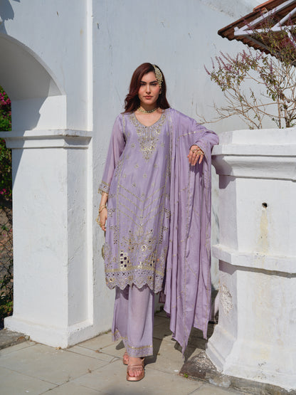 Embroidered Round Neck Kurta & Palazzos Kurta Sets