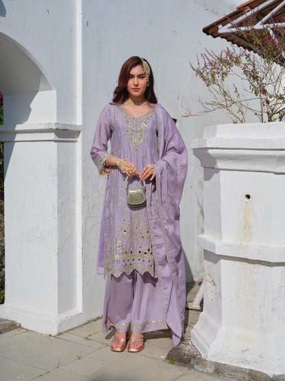 Embroidered Round Neck Kurta & Palazzos Kurta Sets