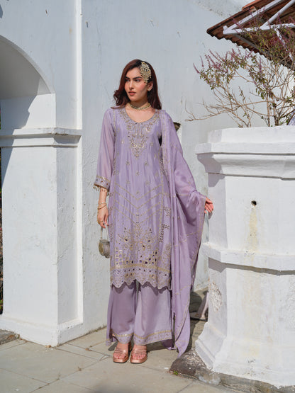 Embroidered Round Neck Kurta & Palazzos Kurta Sets