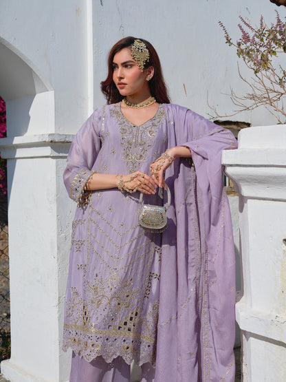 Embroidered Round Neck Kurta & Palazzos Kurta Sets