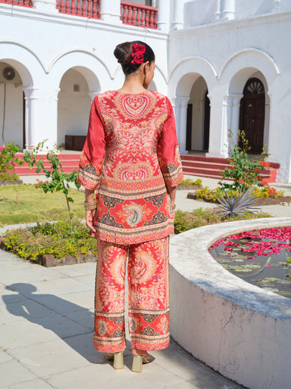 Printed Round Neck Top & Trousers Co-Ords Set