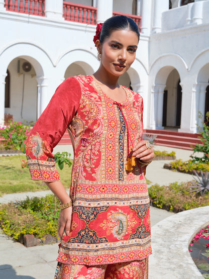 Printed Round Neck Top & Trousers Co-Ords Set