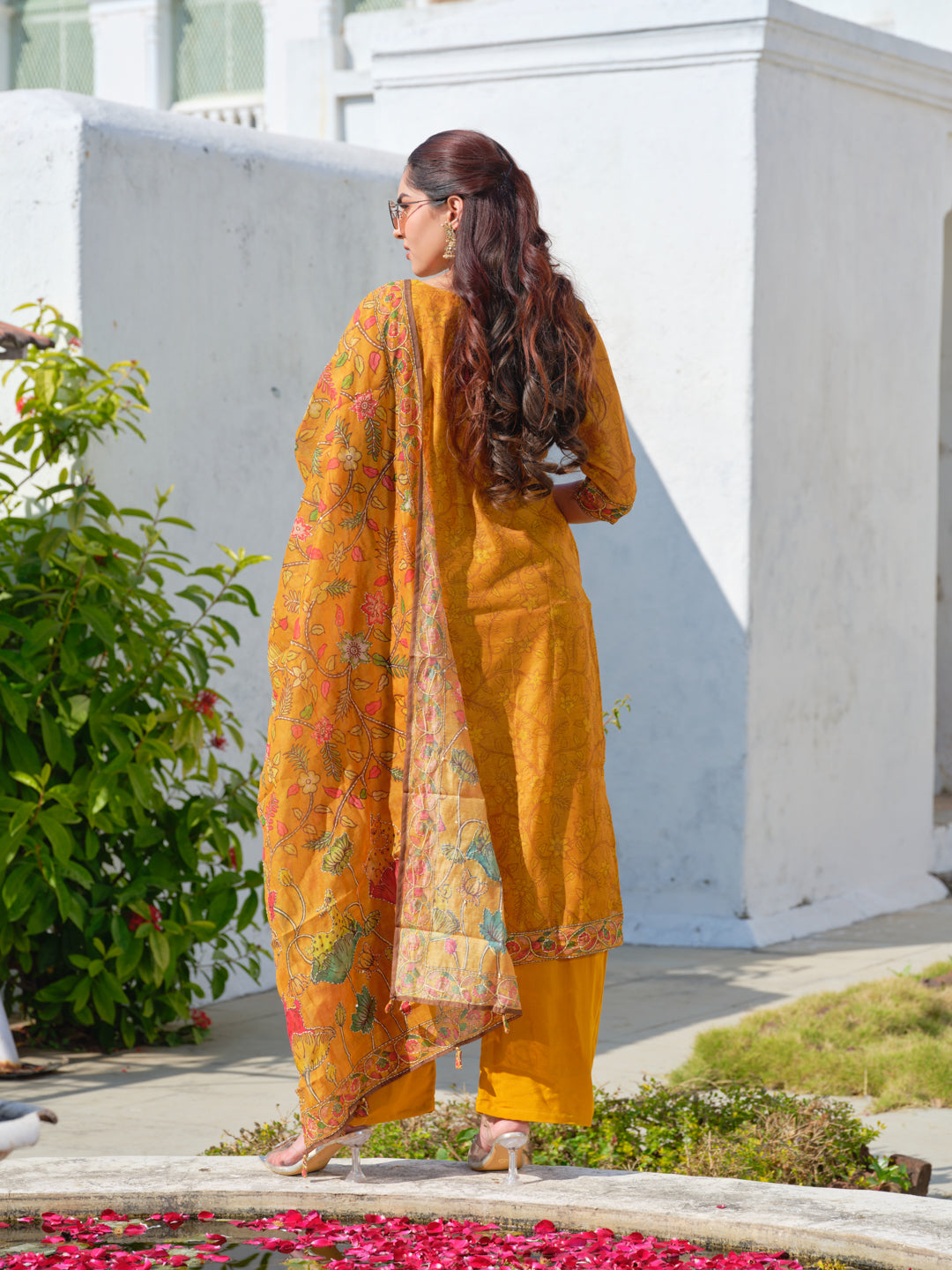 Embroidered Round Neck Straight Kurta & Trousers With Dupattta