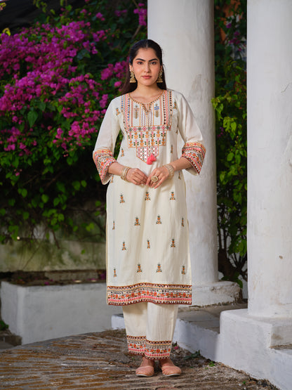 Embroidered Pure Cotton Round Neck Kurta & Trousers Kurta Sets