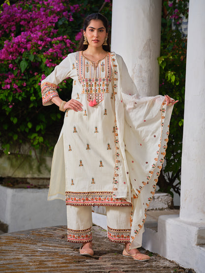 Embroidered Pure Cotton Round Neck Kurta & Trousers Kurta Sets