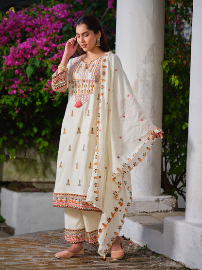 Embroidered Pure Cotton Round Neck Kurta & Trousers Kurta Sets