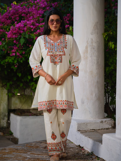 Embroidered V-Neck Top & Trousers Co-Ords