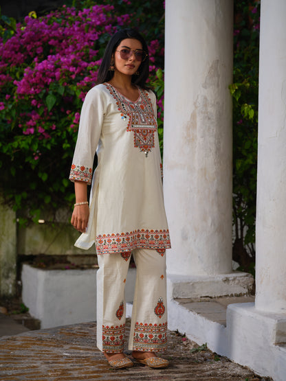 Embroidered V-Neck Top & Trousers Co-Ords