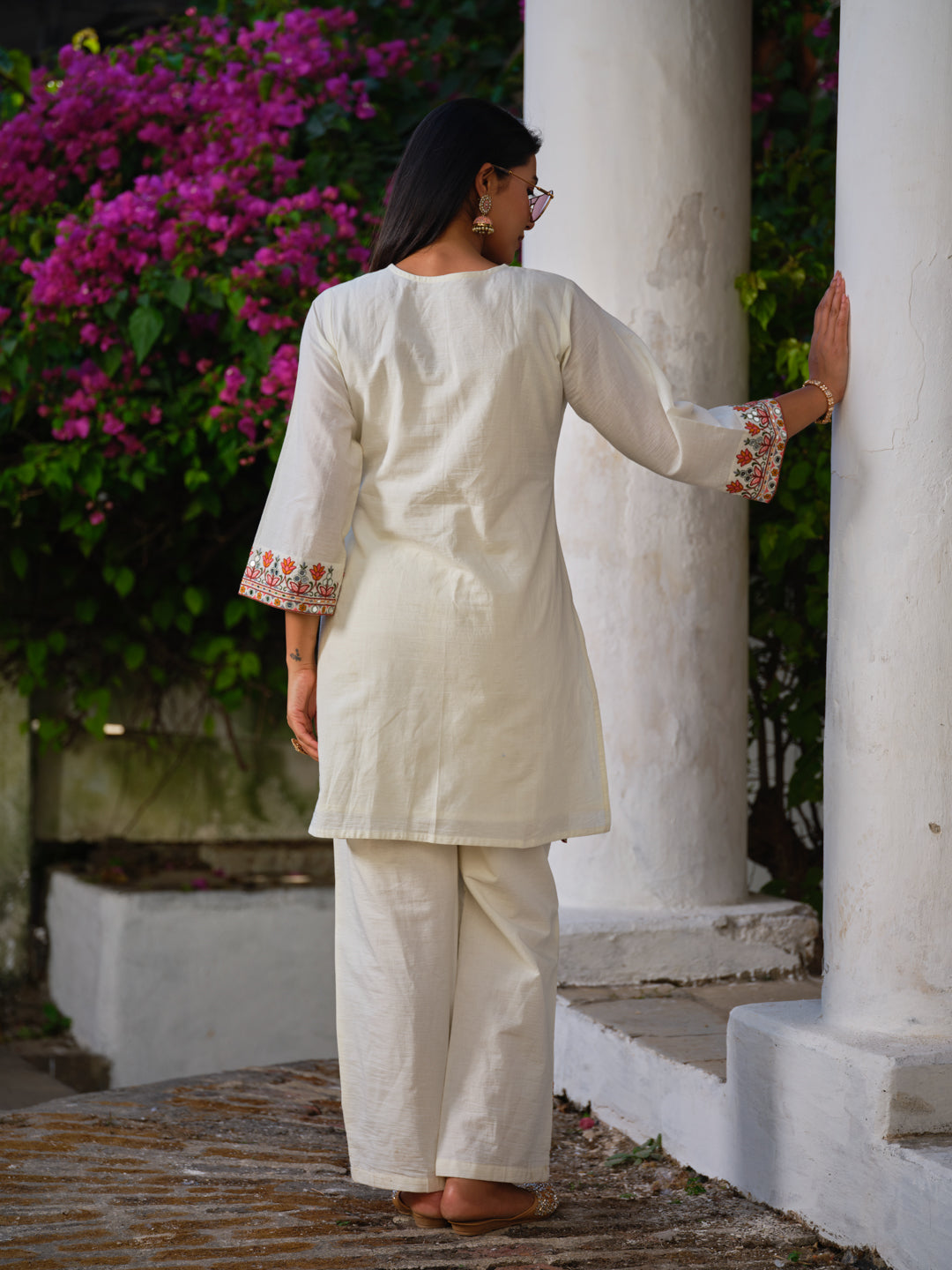 Embroidered V-Neck Top & Trousers Co-Ords