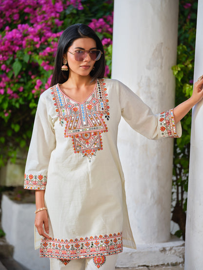 Embroidered V-Neck Top & Trousers Co-Ords