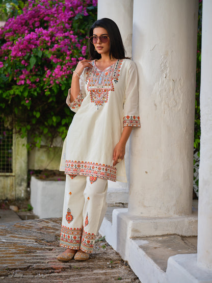 Embroidered V-Neck Top & Trousers Co-Ords