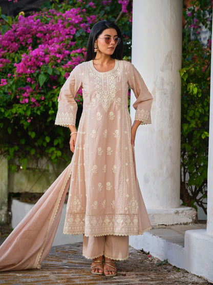 Embroidered Round Neck Kurta & Trousers Kurta Set