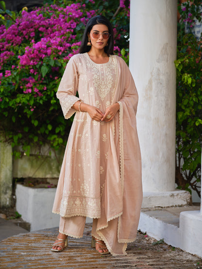 Embroidered Round Neck Kurta & Trousers Kurta Set