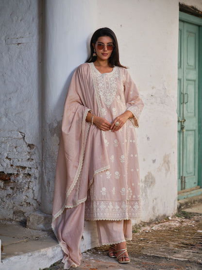 Embroidered Round Neck Kurta & Trousers Kurta Set