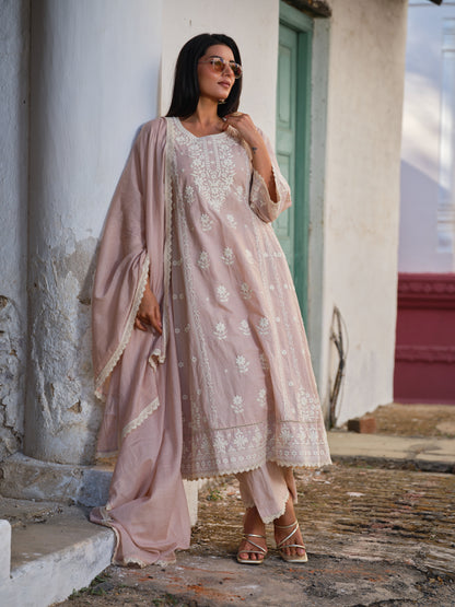 Embroidered Round Neck Kurta & Trousers Kurta Set