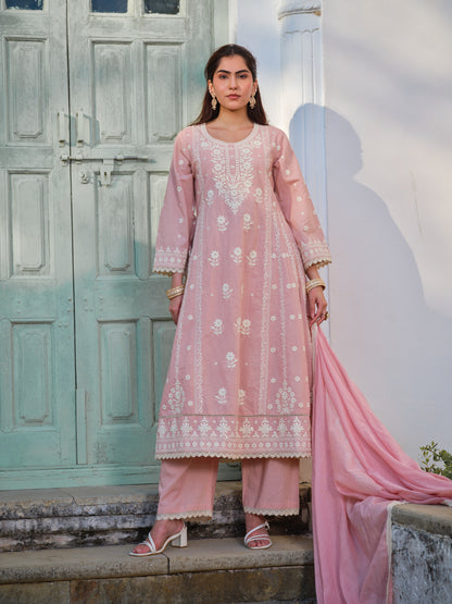 Embroidered Round Neck Kurta & Trousers Kurta Set