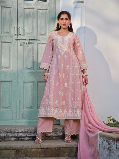 Embroidered Round Neck Kurta & Trousers Kurta Set