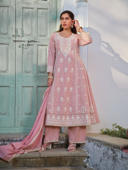Embroidered Round Neck Kurta & Trousers Kurta Set