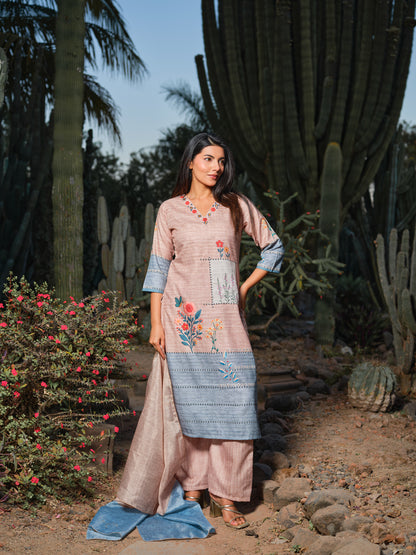 Light Blue & Peach Embroidered Kurta Set