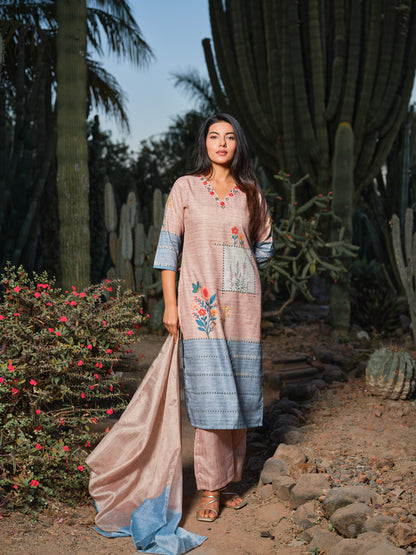 Light Blue & Peach Embroidered Kurta Set