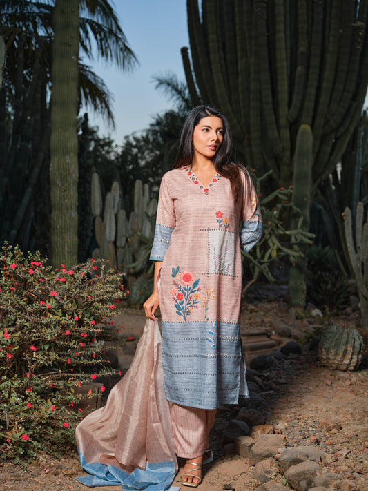Light Blue & Peach Embroidered Kurta Set