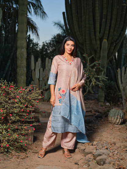 Light Blue & Peach Embroidered Kurta Set