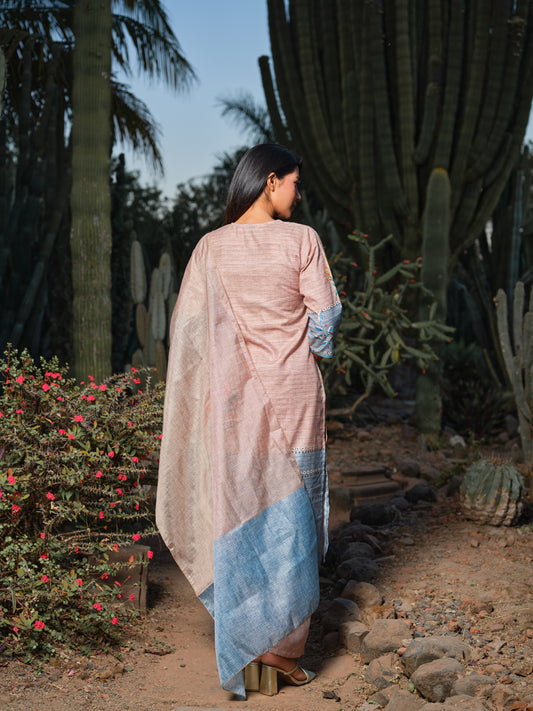 Light Blue & Peach Embroidered Kurta Set