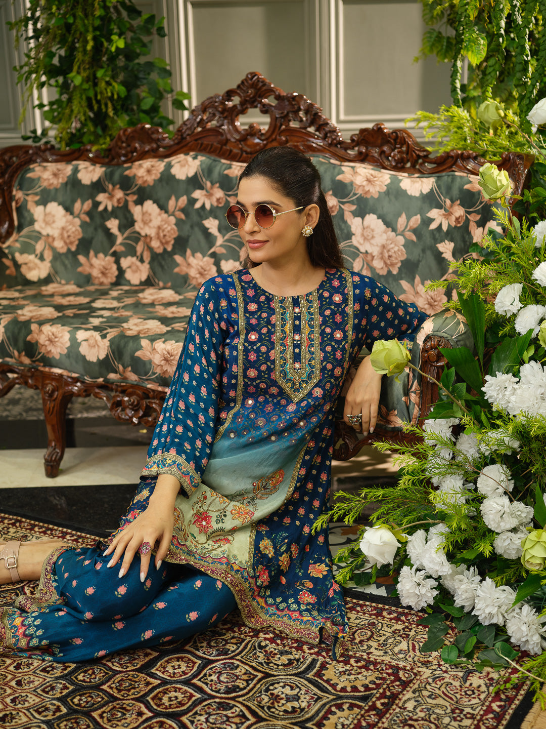 Teal Floral Digital Print Co-ord Set